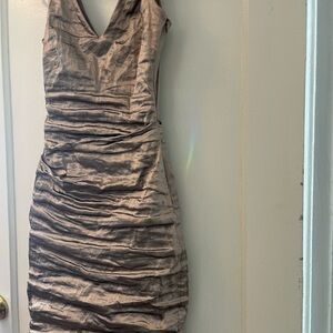 Nicole Miller Brown Ruched Sheath Midi Dress